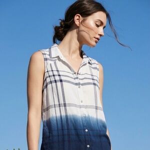 Knox Rose Dip Dye Plaid Button Front Sleeveless Womens Tunic Shirt Top Sz Medium